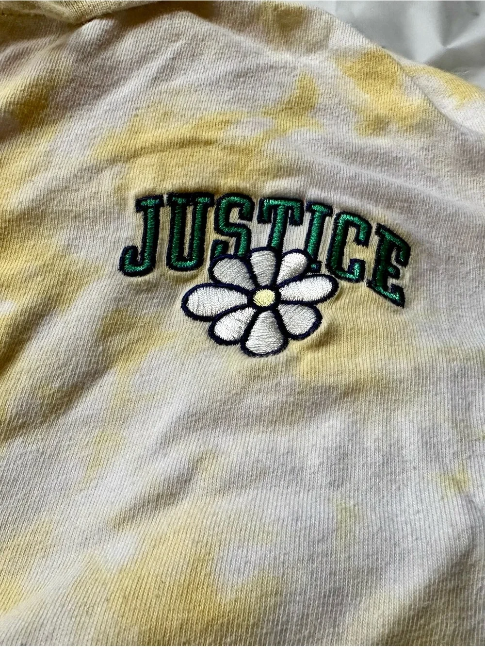 Justice Yellow and White Tie-Dye Polo with Daisy Logo